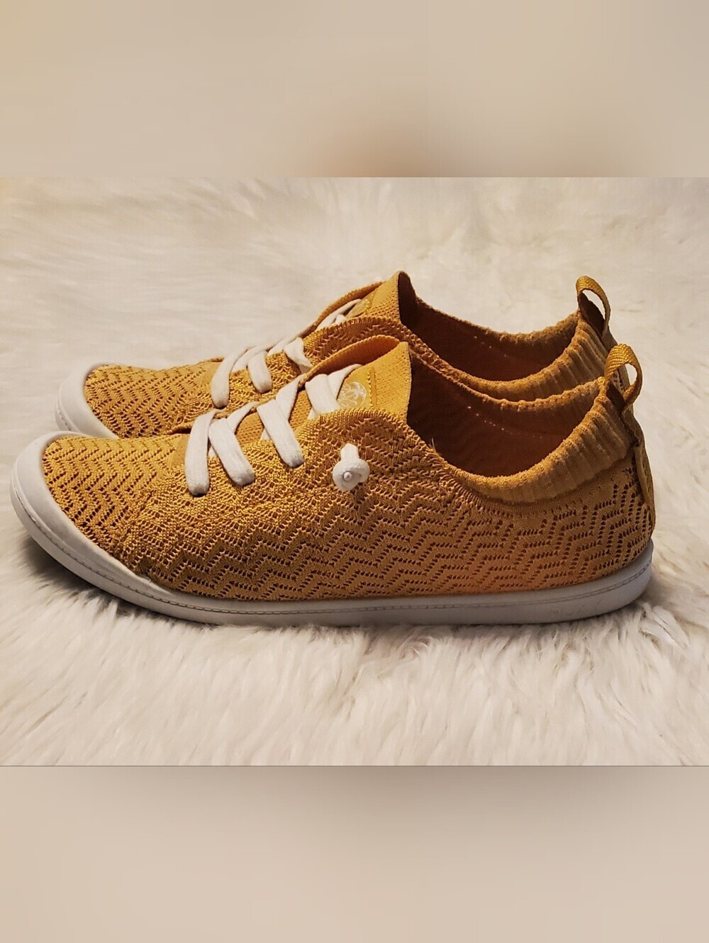 Roxy Bayshore II Mustard Yellow Knit Slip-On Sneakers | Memory Foam | Women's 10